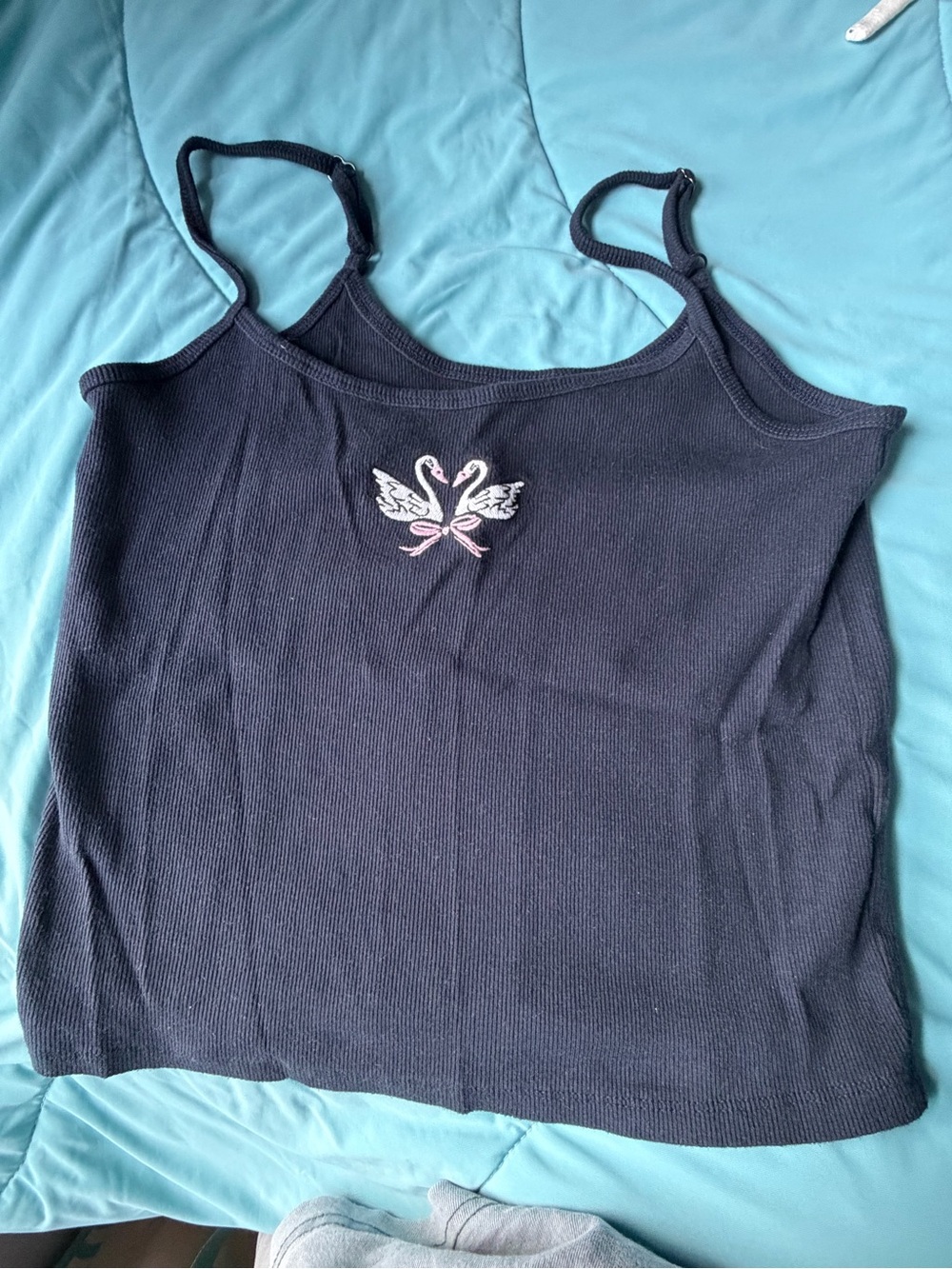 Hollister Navy Ribbed Cami Tank with Swan Embroidery